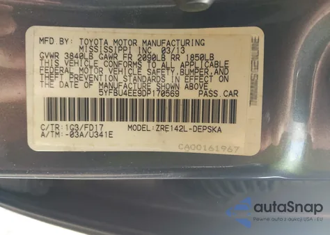 2013 Toyota Corolla S from USA, damaged, VIN 5YFBU4EE9DP170569